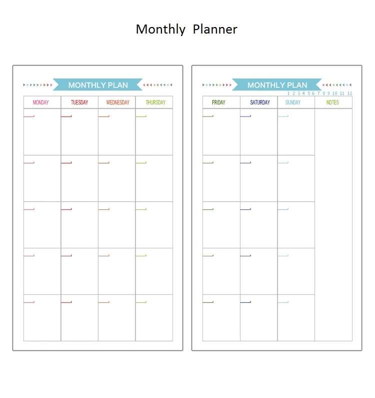 Monthly Planner A5, A6, 6 отверстий, сменная бумага, цветной планировщик, вставка, блокнот, еженедельный месяц, планировщик, сетка, чтобы сделать список, 40 листов/шт - Цвет: Monthly Planner