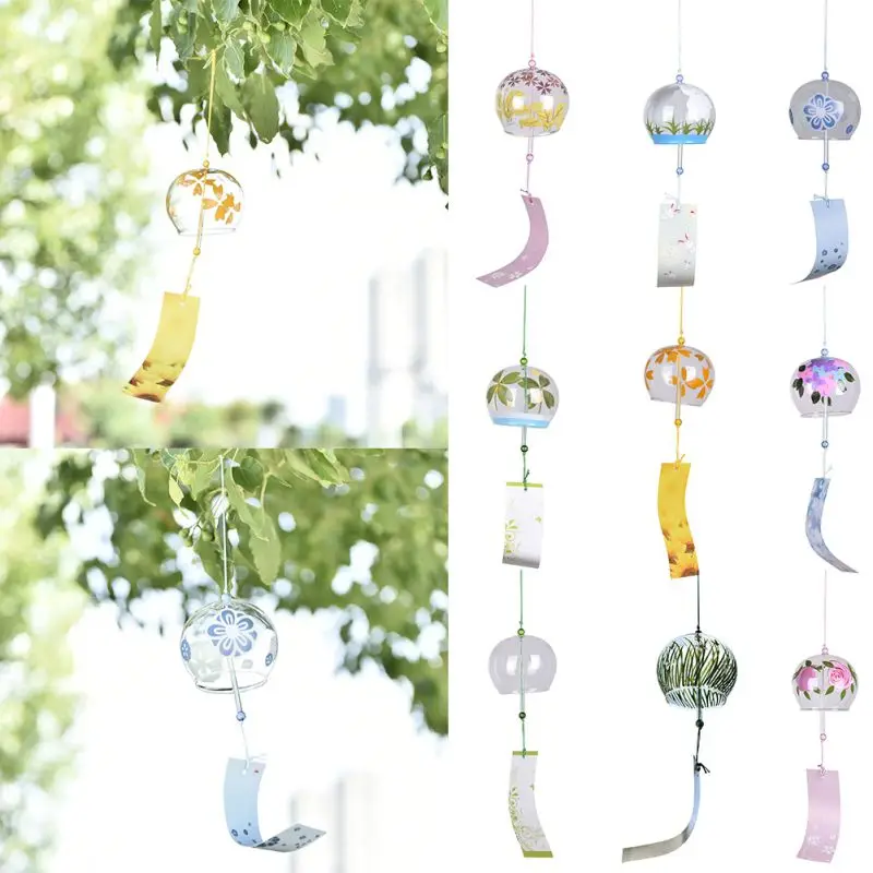 Wind Chimes Japan Style Wind Bells Wind Chimes Minimalism Handpaint Sakura Glass Home Garden Hanging Wind Bells Decoration