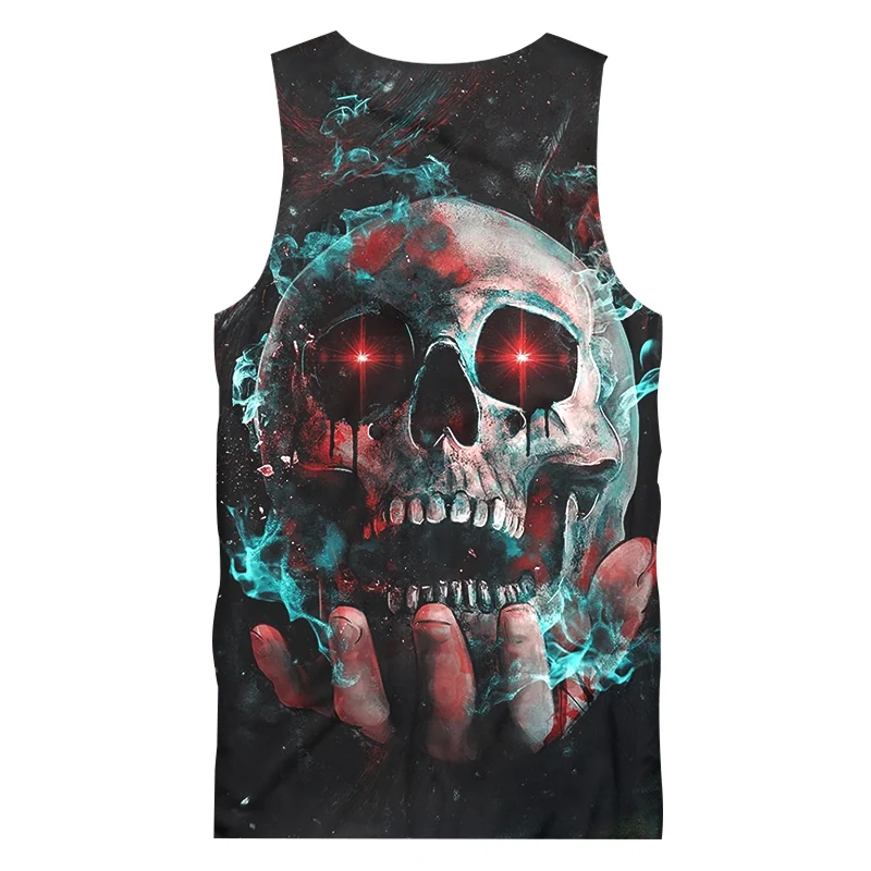 UJWI человек жуткий череп майка для мужчин 3D Harajuku негабаритных красные глаза печатных мультфильм фитнес дропшиппинг