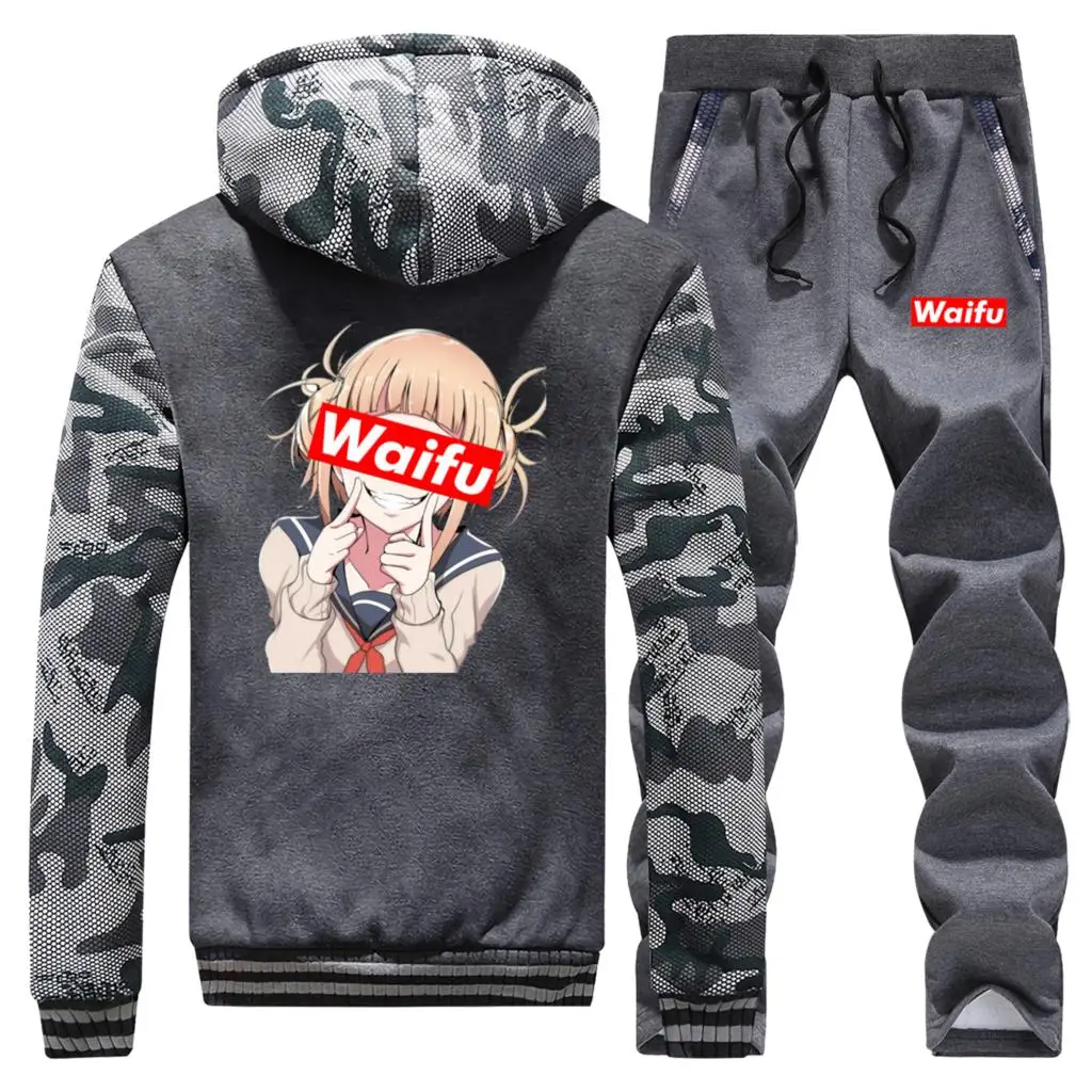 Japan Anime Sportswear My Hero Jackets Himiko Toga Camo Male Set Academ Boku No Hero Thick Jackets Winter Fleece Tracksuit