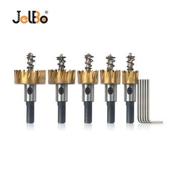 

JelBo 5 PPCS Twist Drill Bit Set Hole Saw HSS Carbide Metal Woodworking Drilling for Guide Hole Installing Locks Cut Drill Tool
