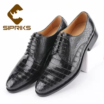 

Sipriks Men's Luxury Crocodile Belly Skin Dress Shoes Italian Handmade Leather Outsole Footwear Gents Suits Social Shoes Pointed