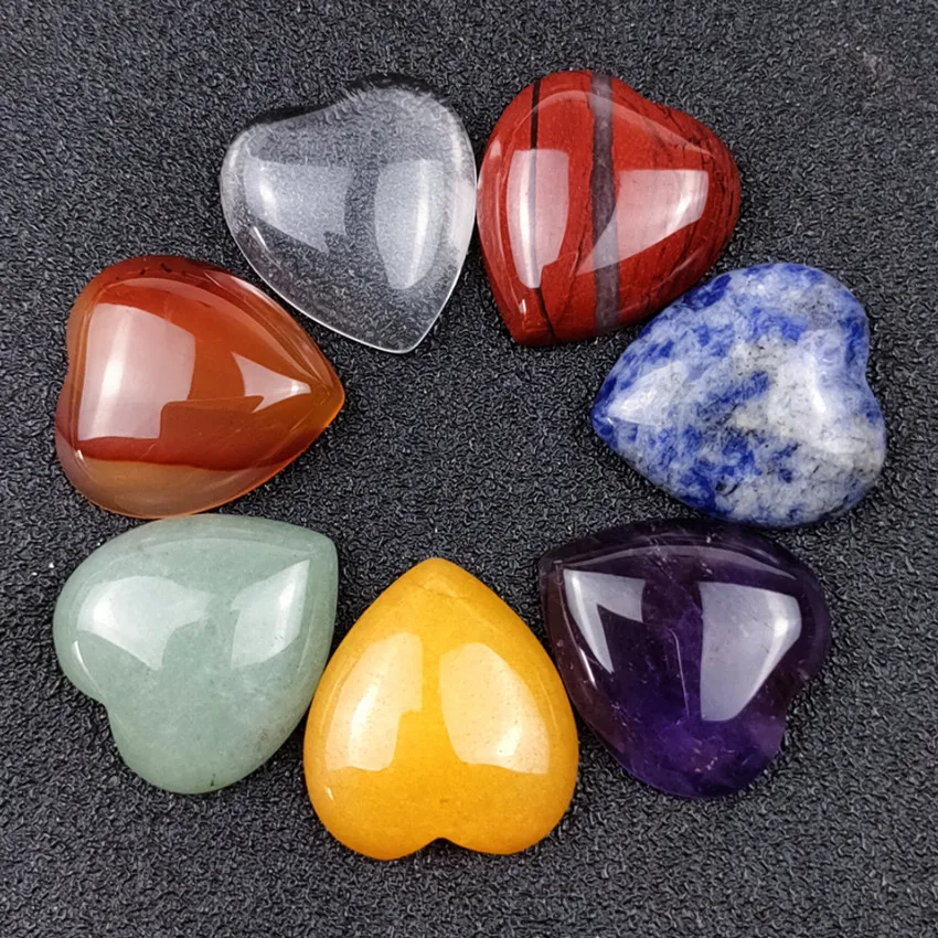

FYSL Wholesale 7 Pcs Love Heart Many Colors Quartz Stone Pendant Healing Chakra Romantic Style Jewelry