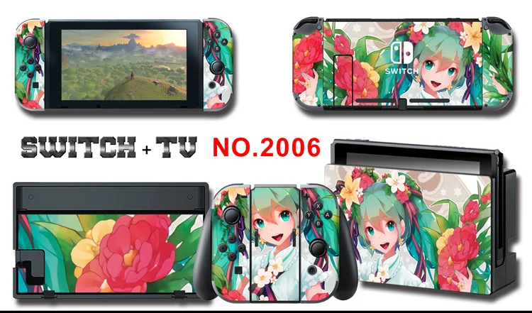 1set New Cute Anime Full Body Sticker for NS Switch Protective Cover Skin Colorful Art for Game Console Joy-Con Controller Decor
