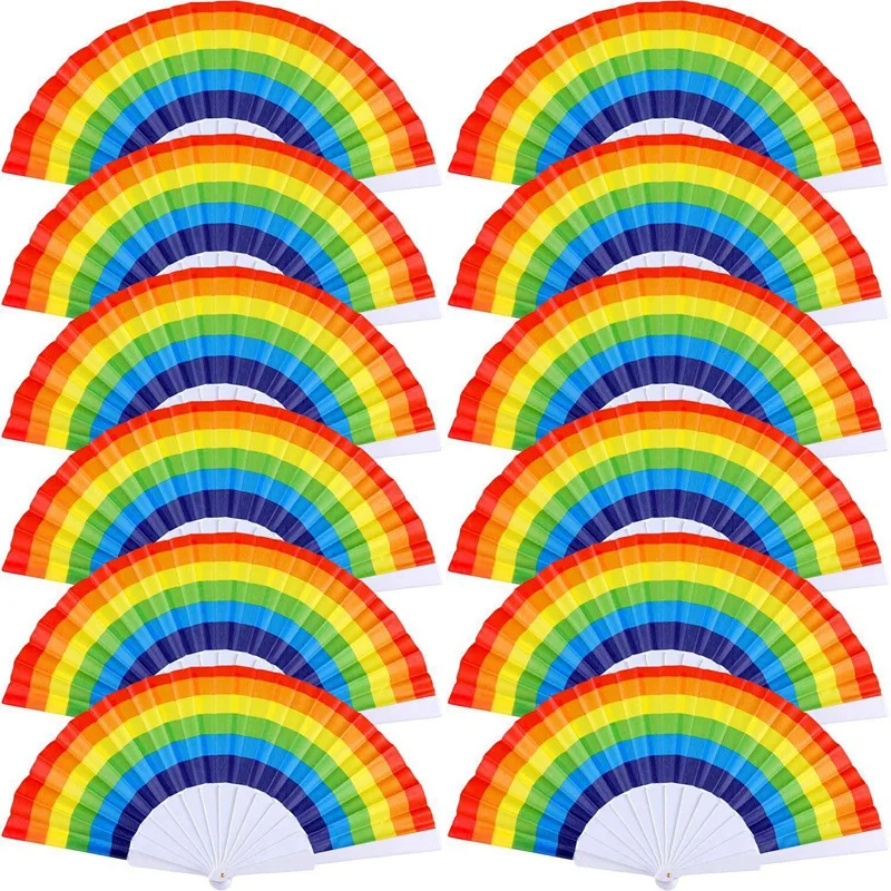 SZS Hot 12 Pieces Rainbow Fans Rainbow Folding Fans Colorful Hand Held Fan Summer Accessory For Rainbow Party Decoration(Hori