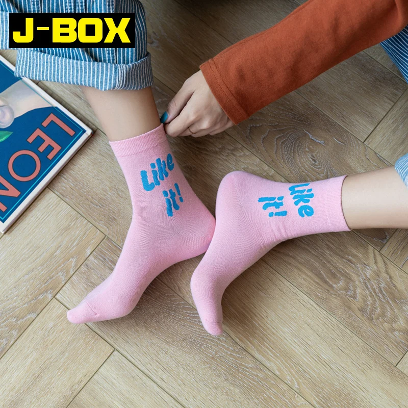 J BOX 4 пар/лот женские носки Забавные милые хлопковые с надписью Happy модные ярких