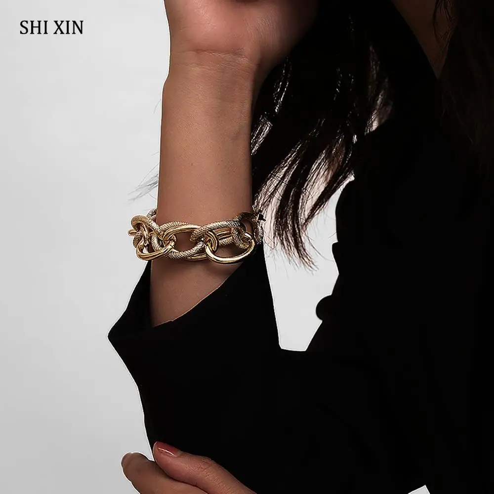 Женский массивный браслет цепочка SHIXIN золотистый в стиле хип хоп массивное
