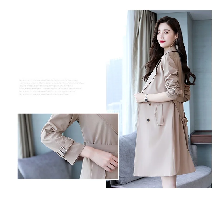 New Autumn slim windbreaker coat female Large size Fashion double-breasted popular Women's coat Raglan sleeve long trenchcoat