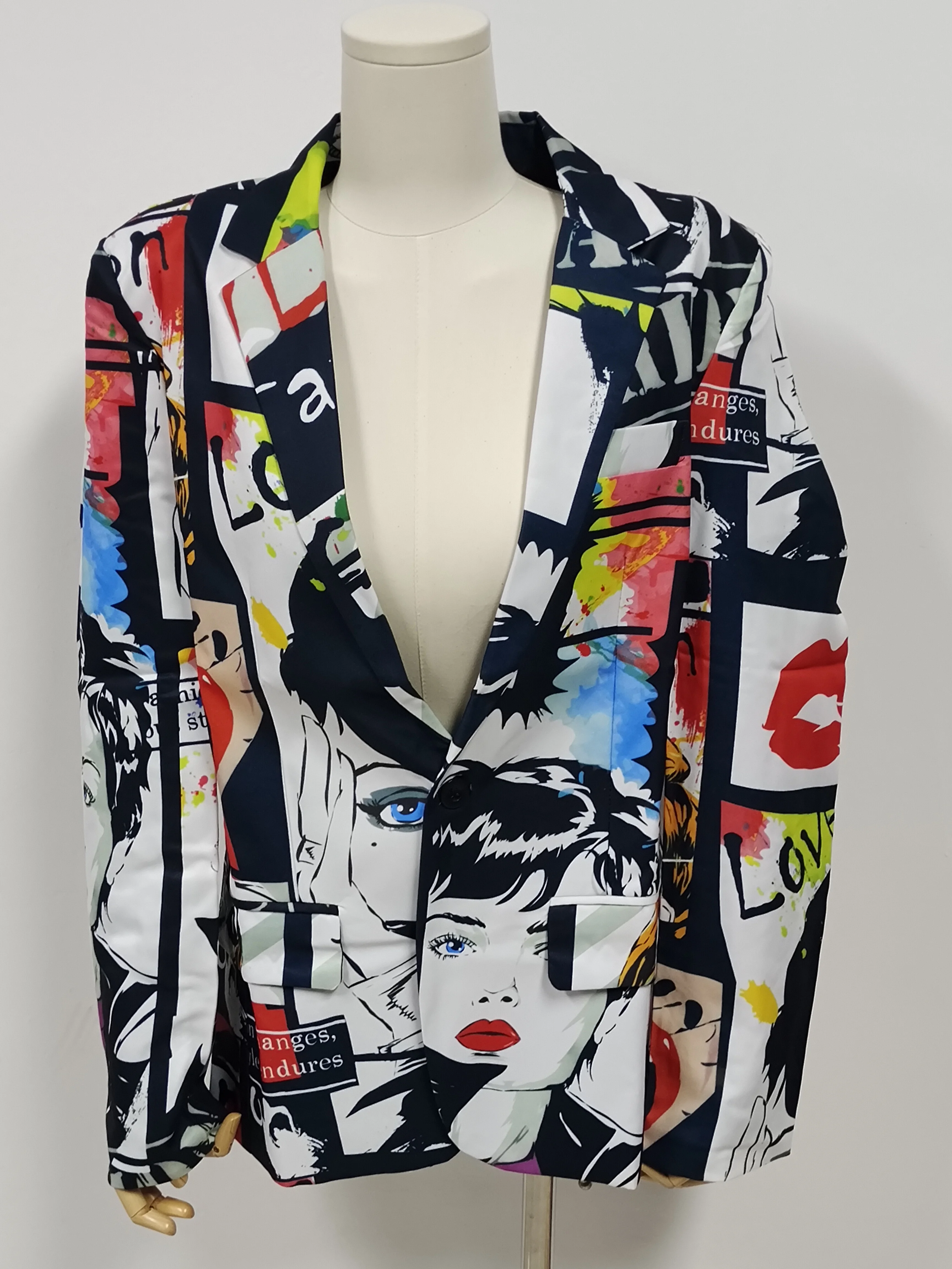 Mens Blazer Fashion Print Design Size Hip Casual Slim Fit Suit Jacket Singer Costume