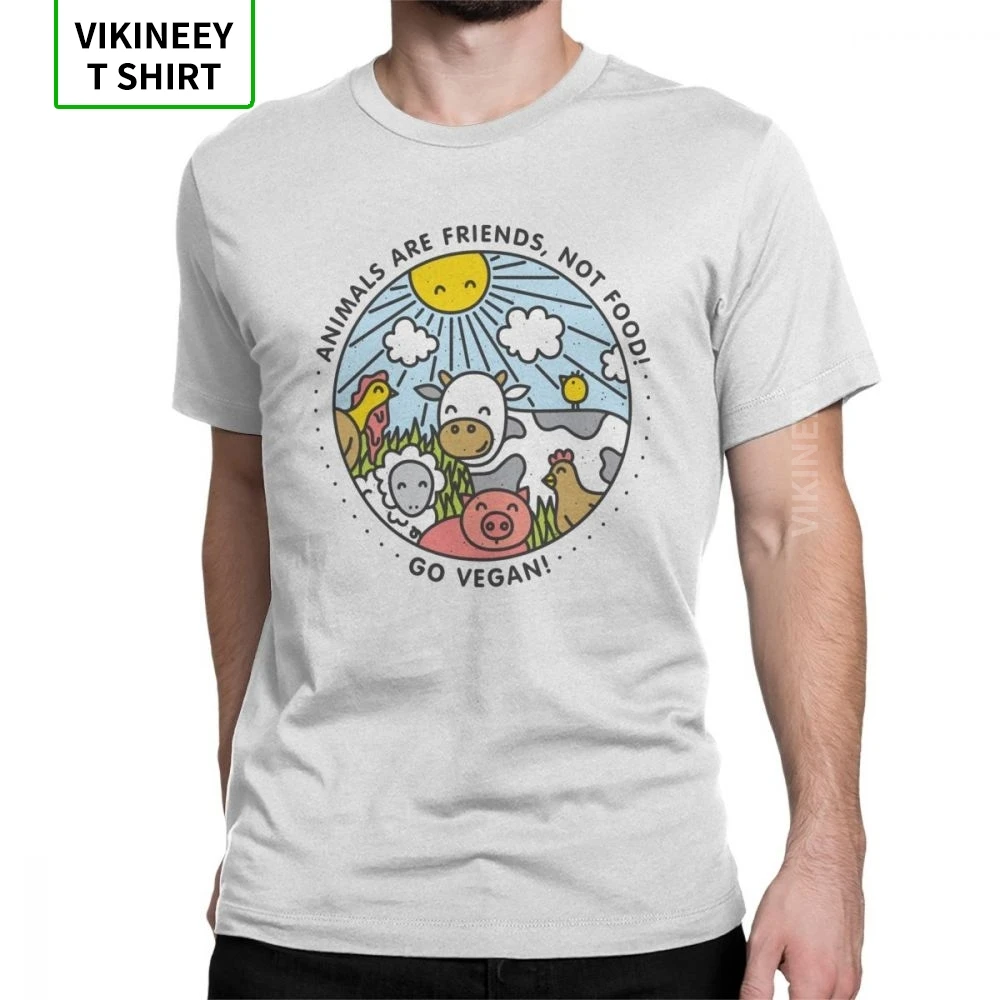 

Go Vegan Animals Are Friends Not Food Men T Shirt Vintage Cotton Short Sleeves Tees Crew Neck T-Shirt 3XL Tops