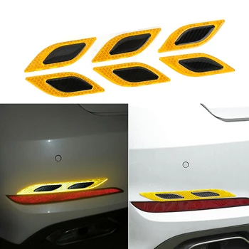 

LEEPEE 6Pcs/Set Anti-Scratch Reflective Strips Carbon Fiber Car Sticker Safety Warning Sticker For Car Truck