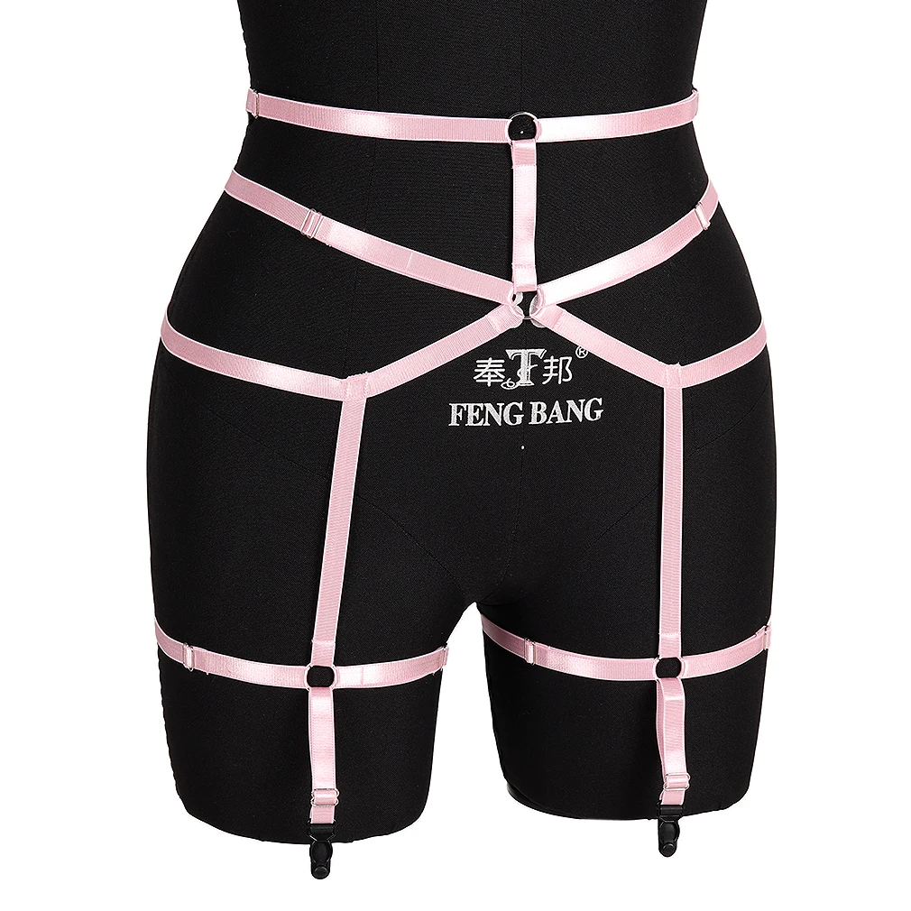 Ladies sexy lingerie belt bondage woman erotic stretch drawstring chain bra thigh garter stockings set body gothic Harajuku