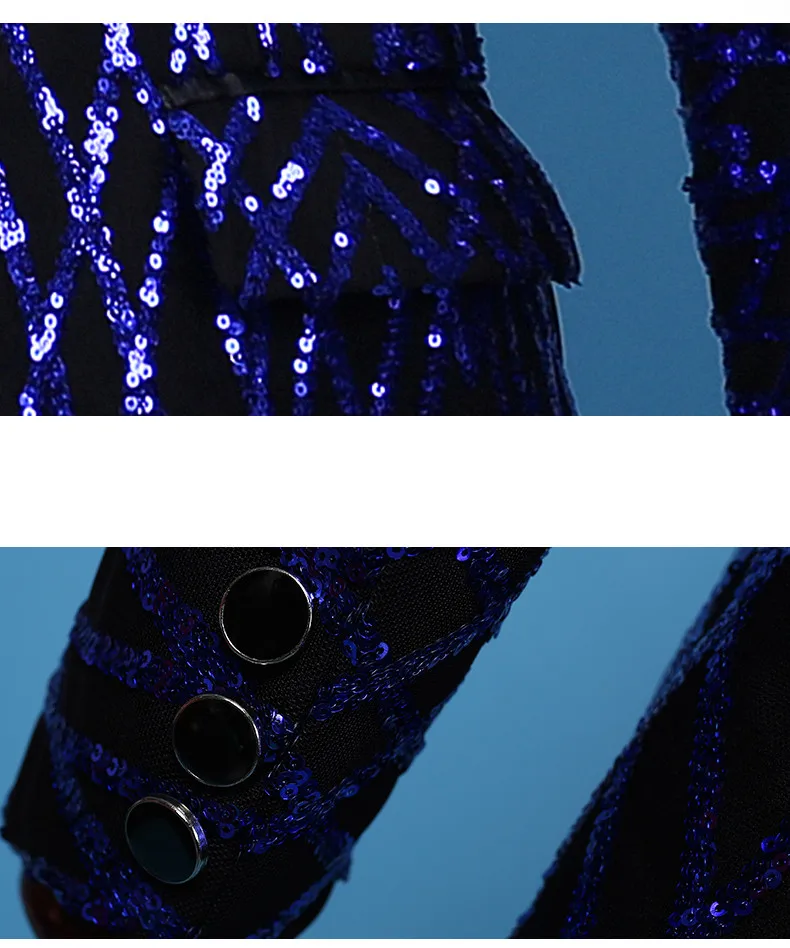 Осенние мужские костюмы Синие блейзеры с блестками смокинг Свадебный костюм платья певец и ведущий костюм(куртка+ брюки) комплект из двух предметов
