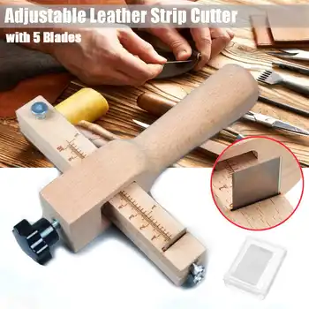 

Adjustable Leather Strip and Strap Cutter Maker Cutting Handcraft Tool with 5 Blades