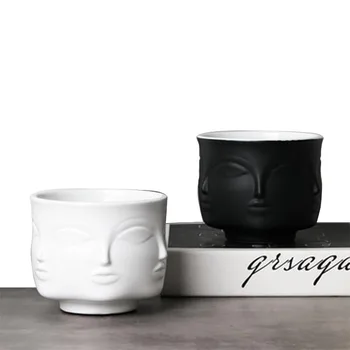 

11.1cm Ceramic Face Vase Flower Pot Nordic Style Creative Vase Head Key Phone Household Small Items Storage Basin Home Decor