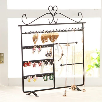 

Household Necklace Rack Jewelry Metal Earring Storage Rack 48 Hole 10 Hooks Display Stand Storage Supplies