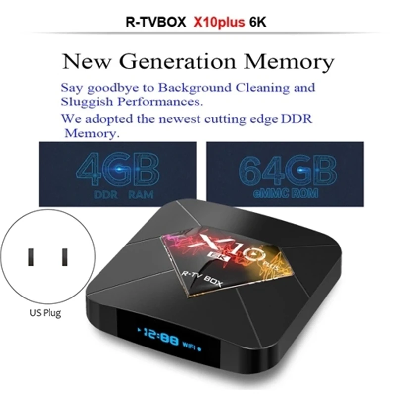 R-TV BOX X10 PLUS Android 9.0 Smart TV Box Allwinner H6 UHD 4K Media Player 6K Image Decoding 4GB / 64GB 2.4G WiFi 100M LAN USB3