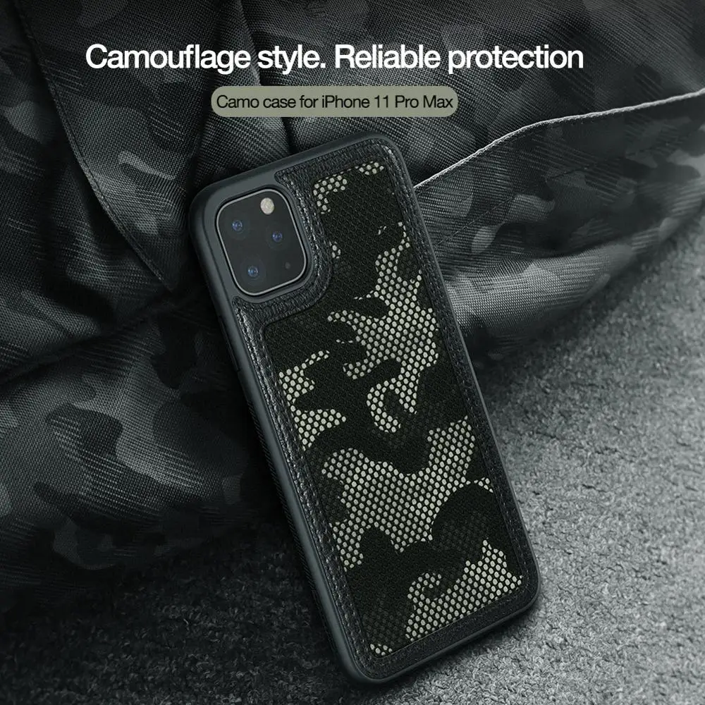 

Camouflage case for Iphone 11 pro max Nillkin PU Leather PC Hard And TPU Soft Back Cover Grid Military Design Phone Protective