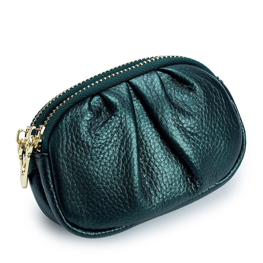 Luxury Clouds Designer Genuine Leather Pleated Bag Women Coin Purse Double Zipper Change Wallets Fashion Women Housekeeper Card