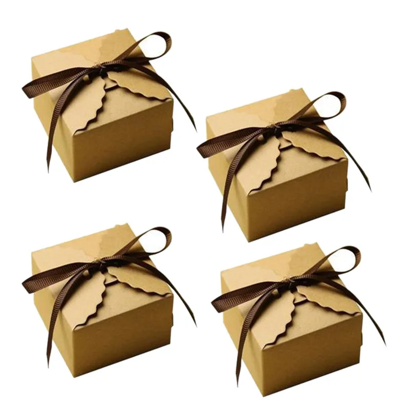 

Hot 10Pcs Vintage Retro Kraft Paper Box Diy Wedding Favor Gift Box Small Single Cake Box Packaging with Ribbon