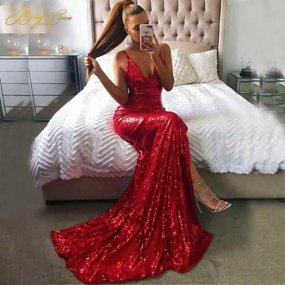 red sequin party dress