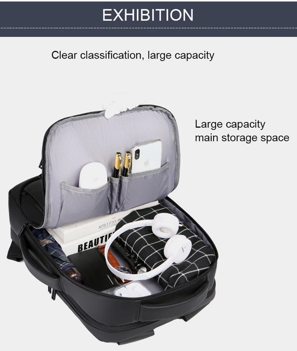 Laptop Business Mens Backpack Notebook Student School Backpacking Male USB Charging Waterproof Backpacks Smart Travel Bags Pack (27)