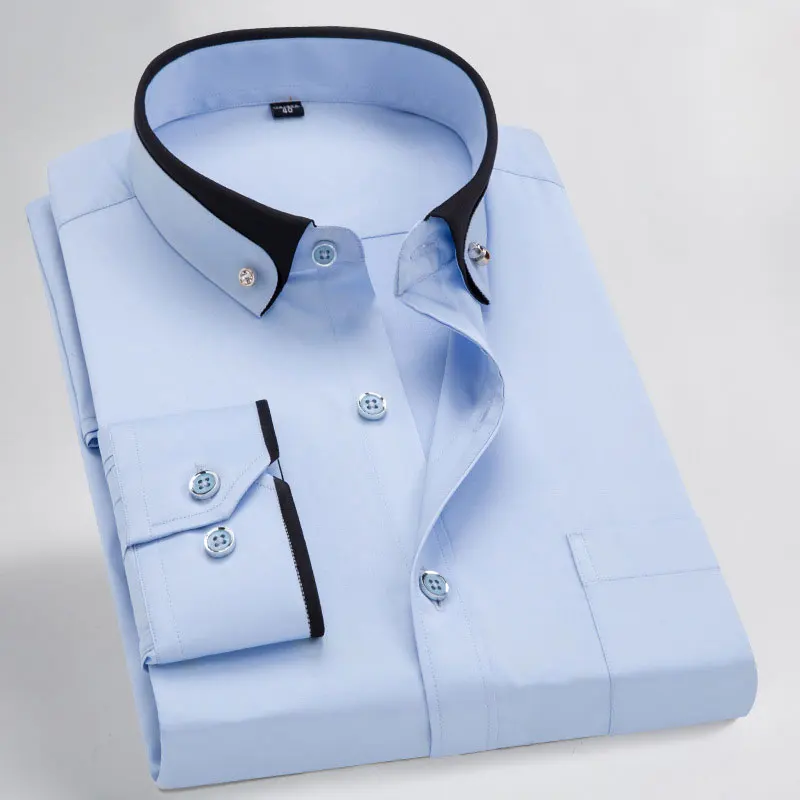 Новая модная мужская деловая рубашка с длинным рукавом, рубашка на пуговицах с воротником, однотонная строгая Повседневная рубашка - Цвет: 16723