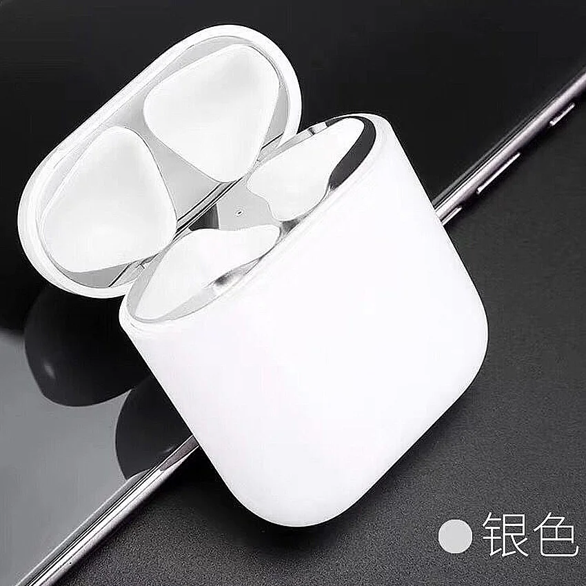 Серебристый Для AirPods стикер ультра тонкий металлический пылезащитный стикер Защитная кожа для Air Pods 2 i12 i9s i7 металлический пылезащитный аксессуар - Цвет: Серебристый
