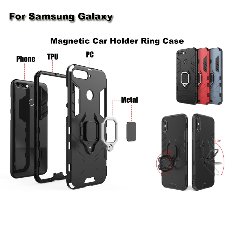 Магнитный кронштейн с кольцом-присоской, защитный чехол для samsung Galaxy J4 Plus, J6 Prime, S8, A8 Plus, J2 Pro, Note 9, Автомобильный кронштейн, чехол, Capa