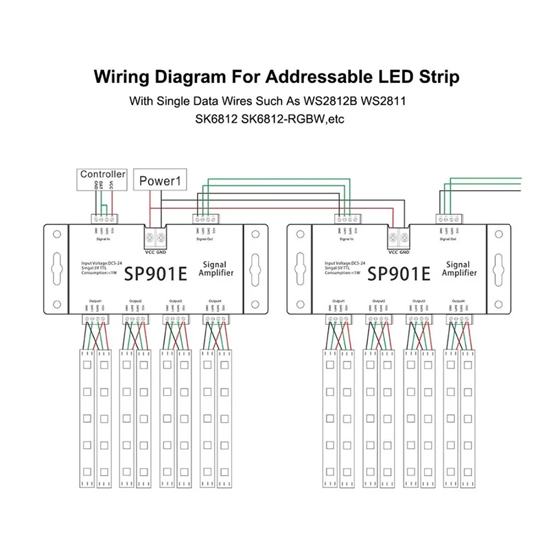 SP901E SPI усилитель сигнала TTL светодиодный контроллер для WS2812B WS2811 RGB адресуемый