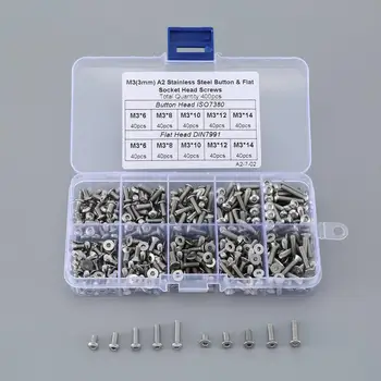 

Big sale 400pcs/set M3 304 Stainless Steel Pan& Flat Hex Socket Head Screws Set with Box Tool Combination Set Wood Screws