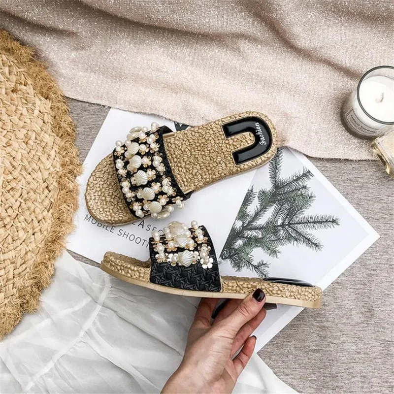 Fashion Beaded Slippers Female Summer Outdoor Wild Personality Sandals And Slippers Casual Cute Seaside Vacation Beach Shoes