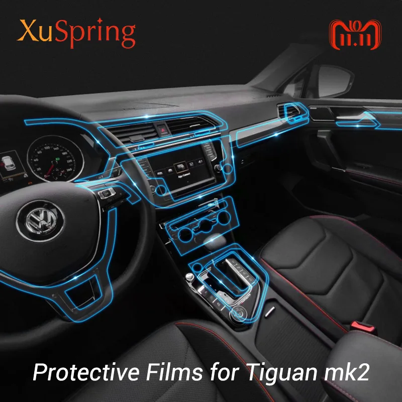 

For VW Tiguan mk2 2016 2017 2018 2019 2020 Car Protective TPU Film Interior Coverage Sticker Trim Bright Repair Membrane Styling