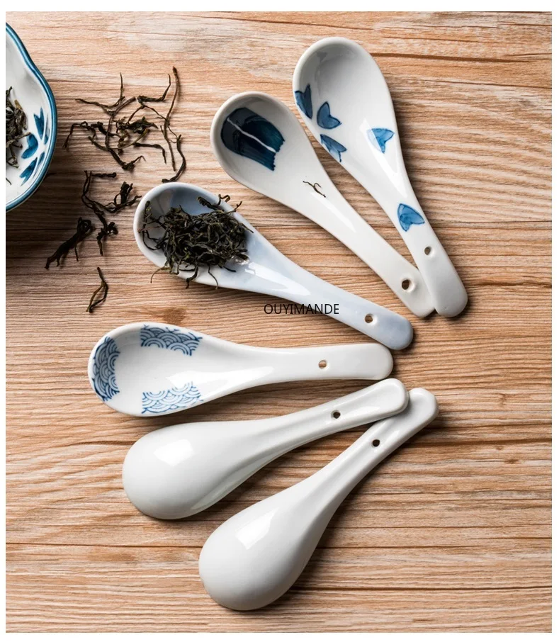 Chinese Retro Style Bump Texture Ceramic Long Spoon China Porcelain Coffee  Soup Spoon Tableware Kitchen Utensils - AliExpress