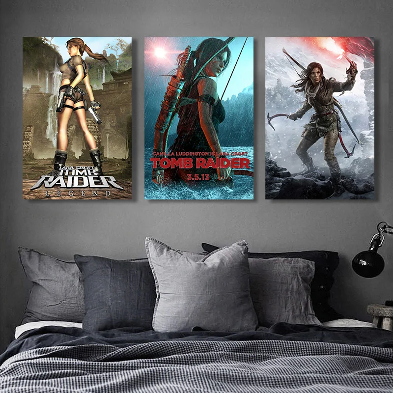 Clássico ação aventura filme lara croft tomb raider família arte da parede  decoração poster presente angelina jolie estrelado material de lona