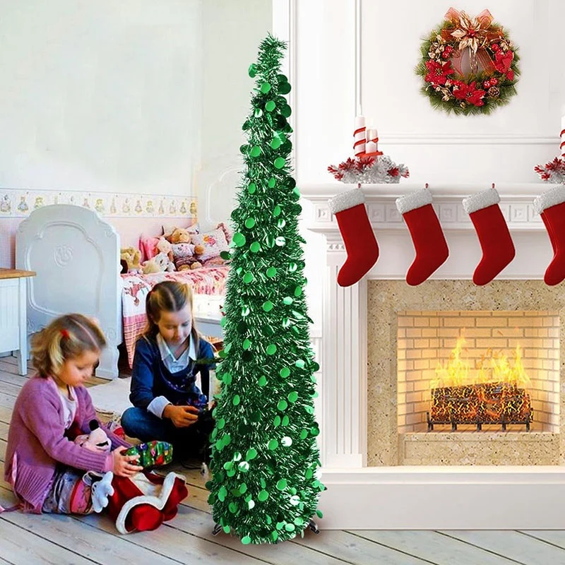 5Ft Christmas Tinsel Tree with Stand, Gorgeous Collapsible Artificial Christmas Tree for Christmas Decorations