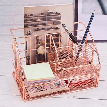 

Metal Mesh Desk Organizer Pencil Pen Office Stationary Supplies Holder Container Table 5 Grids Design Storage Box Drawer