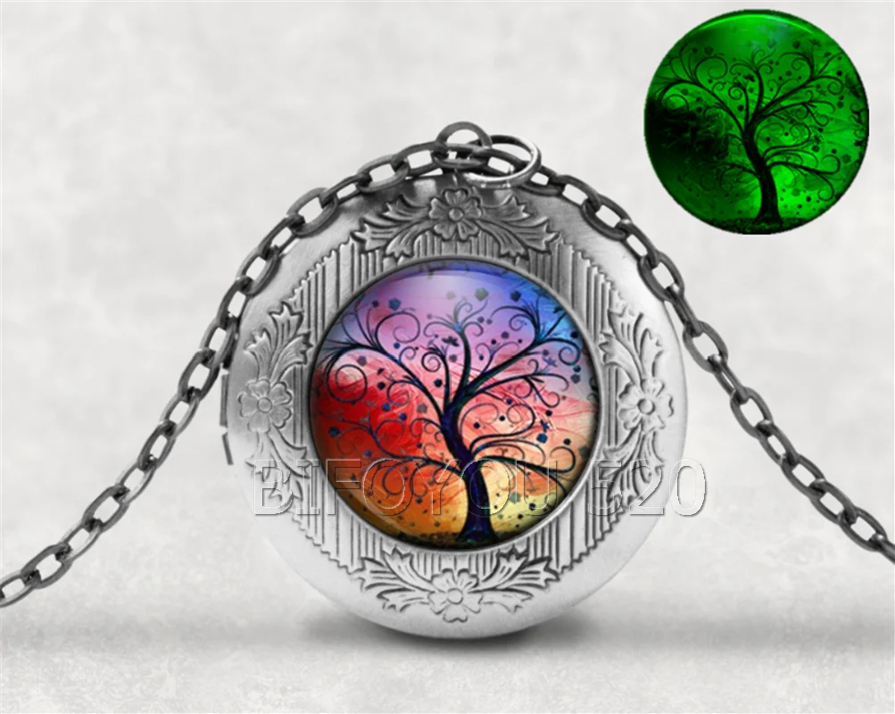 BIFOYOU Rainbow Tree of life Cabochon Glass Aromatherapy Photo Locket Necklace Perfume Essential Oil Pendant | Украшения и