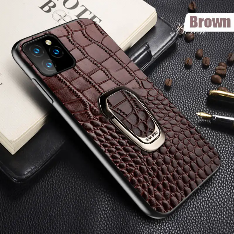 Коричневый Чехол для телефона из натуральной кожи для iPhone 11 11 Pro 11 Pro Max X XS max XR 7 8 plus 6 6s 7 plus Магнитная подставка Роскошный чехол - Цвет: Коричневый