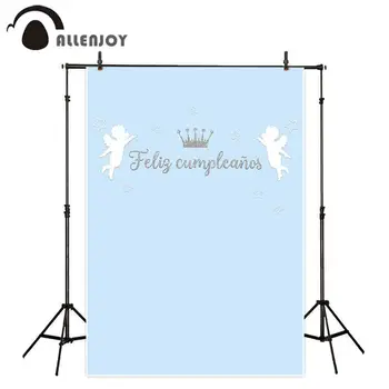 

Allenjoy Baby Party Banner White Angles Glitter Sliver Grown Star Happy Birthday Ceremony Wall Decor Blue Solid Color Photobooth