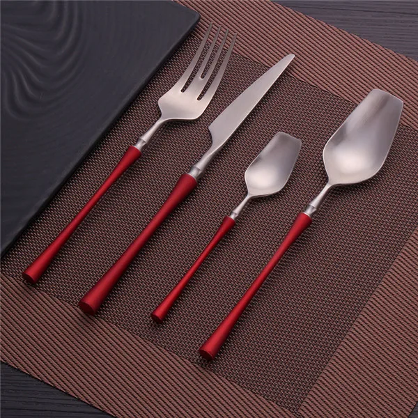 Pink Gold Cutlery Set Housewife 304 Stainless Steel Fork Dining Tea Spoon Table Knife Set Cutlery Set Knives Forks and Spoons - Цвет: red silver