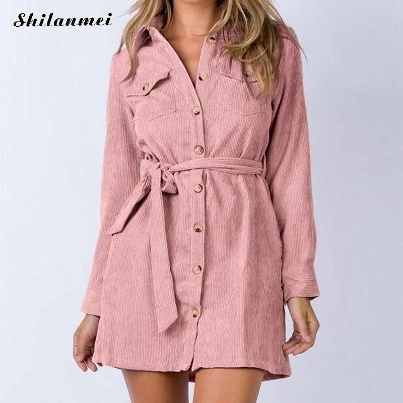 Corduroy shirt dress womens Clearance