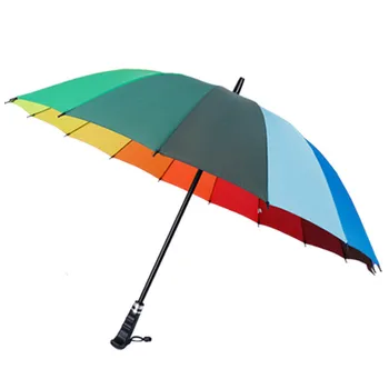 

[Rainbow Umbrella] Creative-Rain Or Shine Dual Purpose Umbrella 16 Bone Long Handle Automatic Straight Pole Advertisement Rainbo