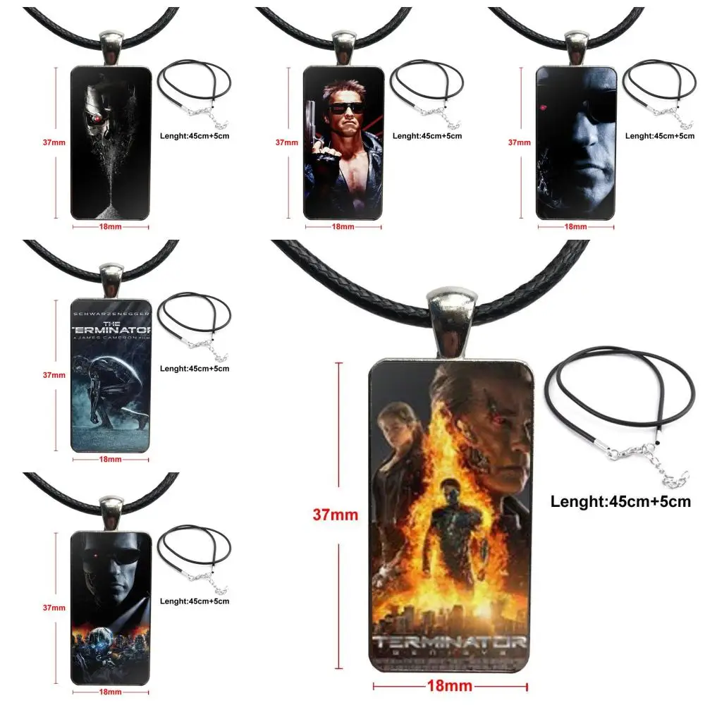 Steel Color Glass Cabochon With Rectangle Shaped Pendant Choker Necklace For Girls Gifts Fashoin Movie Terminator Genisys | Украшения и