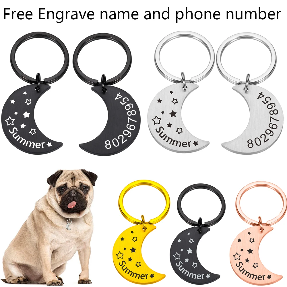LLavero de identificación de perro personalizado, nombre del número de teléfono de Mascota, identificación de Luna para gato, Collar de cachorro, accesorio, llavero con chapa, 1 Uds.