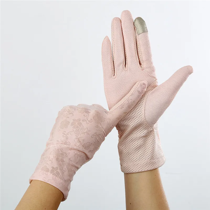

Howfits Women Lace Summer Driving Sunscreen Gloves Touch Screen Thin Cool Decent Non slip Lady Sexy Mittens Flower UV Protection
