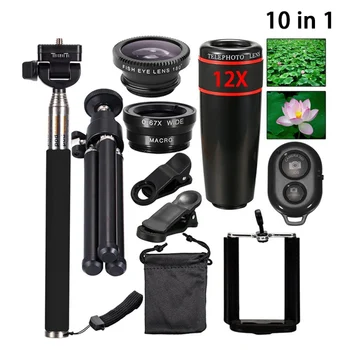 

The new 10-in-1 camera lens accessory kit includes lens + tripod + selfie stick + Bluetooth remote control + accessories