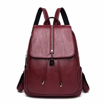 

2019 Soft Leather Women Backpack High Quality Bagpack Mochila Feminina Back Pack School Bags For Teenage Girls Sac A Dos Femme