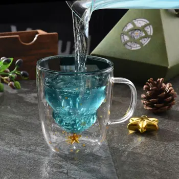

300ml Christmas Tree Double Layer Glass Mug Heat Insulating Handle Cup Resistant Milk Tea Coffee Cup