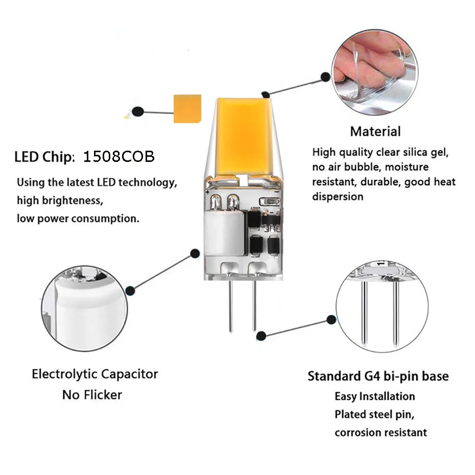 10 шт. G4 светодиодный 12 В AC DC COB лампа 3W без мерцания 360 градусов светодиодный G4 лампа Lampada Lampara ampul Домашний Светильник 30 Вт галогенная лампа